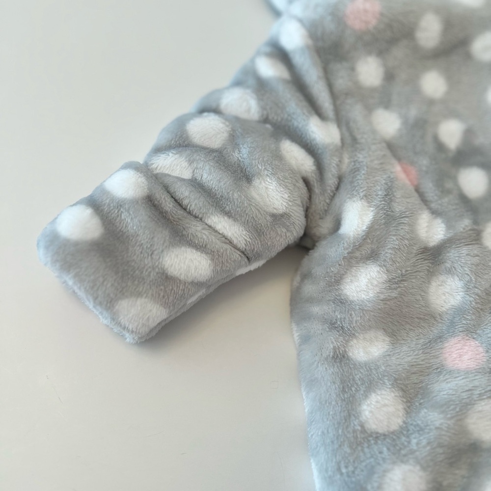 Wonder Nation Baby Girl Plush Zip-Up Bunting Suit White & Pink Polka Dot 0-3 MTH - Picture 3 of 5